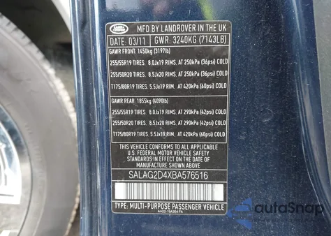 2011 Land Rover Lr4 z USA, uszkodzony, nr VIN SALAG2D4XBA576516